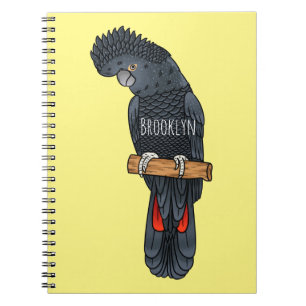 Red-tailed black cockatoo bird cartoon notebook