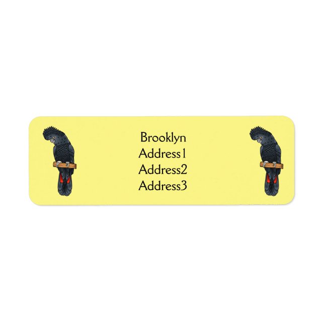 Red-tailed black cockatoo bird cartoon return address label (Front)