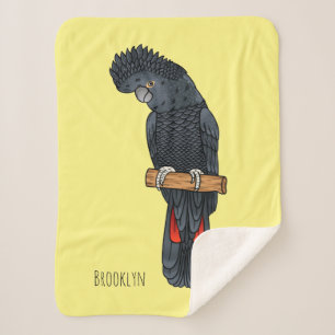 Red-tailed black cockatoo bird cartoon sherpa blanket