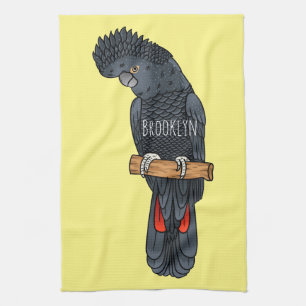 Red-tailed black cockatoo bird cartoon tea towel