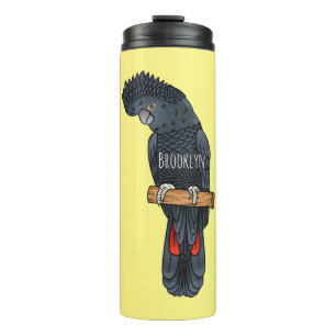 Red-tailed black cockatoo bird cartoon thermal tumbler