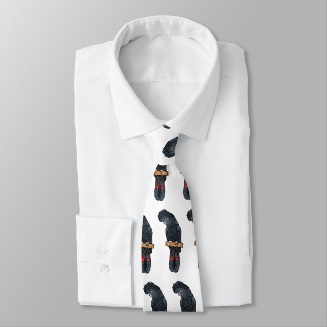 Red-tailed black cockatoo bird cartoon tie (Tied)