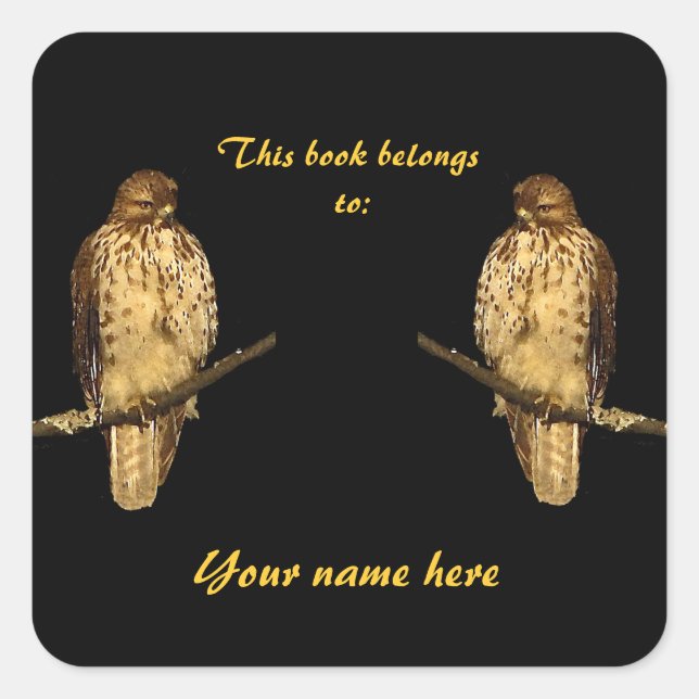 Red Tailed Hawk Bookplate Sticker (Front)