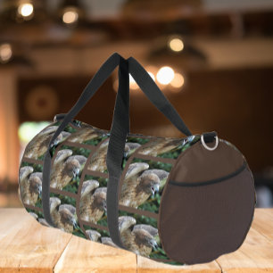 Red-tailed Hawk Pattern on Brown Duffle Bag