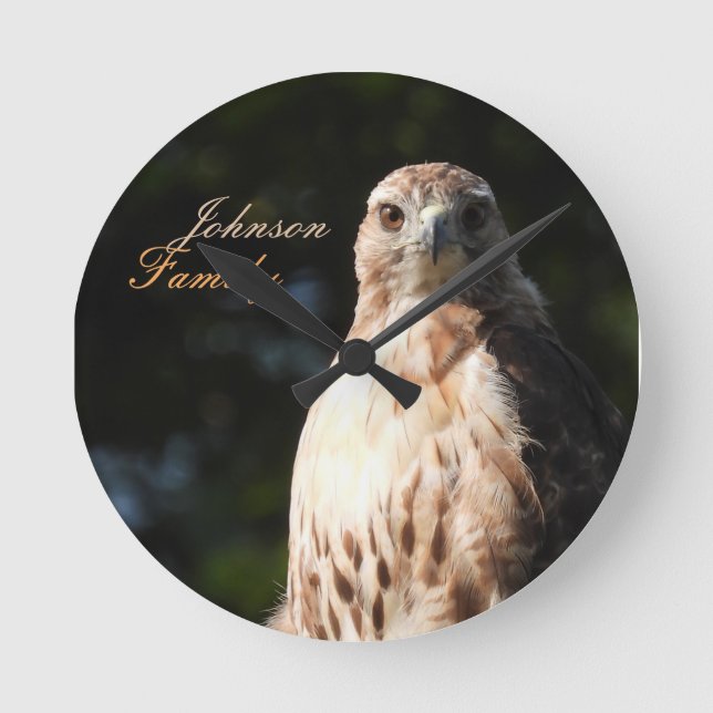 Red Tailed Hawk *Personalise* Round Clock (Front)