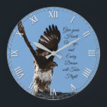 Red-Tailed Hawk Raptor Inspirational Quote Large Clock<br><div class="desc">This clock features an amazing wildlife photo of a red-tailed hawk perched on the peak of a roof with its wings lifted high above it's head preparing to take off,  with an inspirational quote reading: Give your Heart Wings and Every Dream will Take Flight.</div>