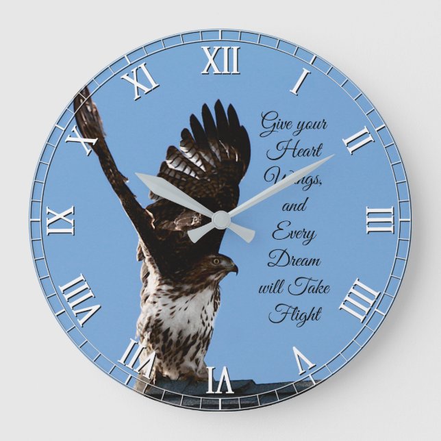 Red-Tailed Hawk Raptor Inspirational Quote Large Clock (Front)