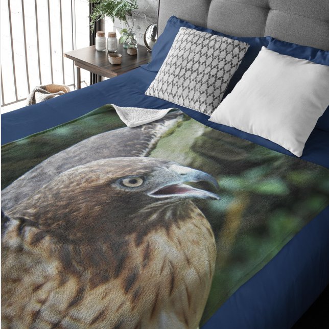 Red-tailed Hawk Raptor Photo Fleece Blanket (In Situ Bed)