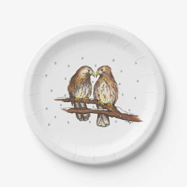 Red-Tailed Hawks Christmas Birds in Snow Plates (Front)