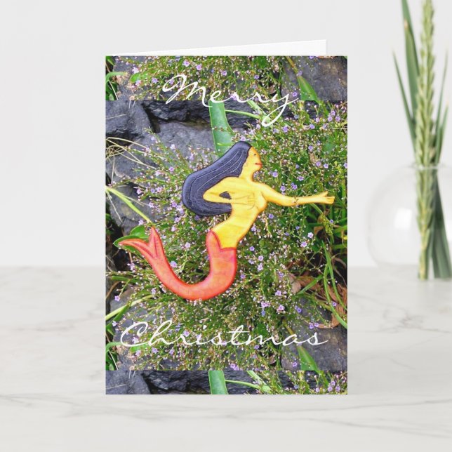 red-tailed sirena mermaid Merry Christmas Holiday Card (Front)