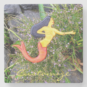 Red-tailed sirena mermaid stone coaster