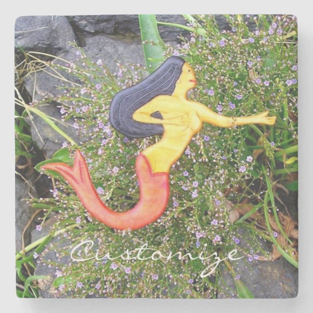 Red-taileded sirena  mermaid stone coaster (Front)