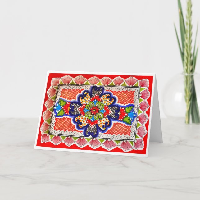 Red Talavera Painting Mexico Greeting Card (Front)