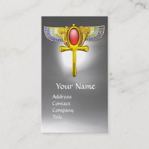 RED TALISMAN EGYPTIAN WINGED ANKH AND CORNUCOPIA BUSINESS CARD