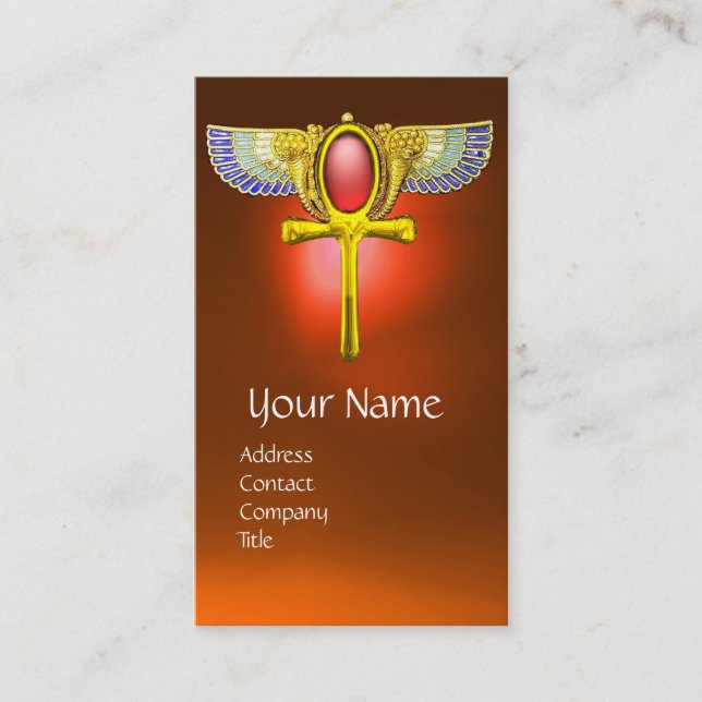 RED TALISMAN,EGYPTIAN WINGED ANKH AND CORNUCOPIA BUSINESS CARD (Front)