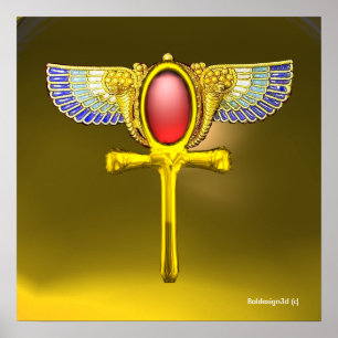 RED TALISMAN/ EGYPTIAN WINGED ANKH AND CORNUCOPIA POSTER