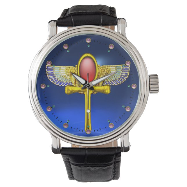 RED TALISMAN/EGYPTIAN WINGED ANKH,CORNUCOPIA Blue Watch (Front)