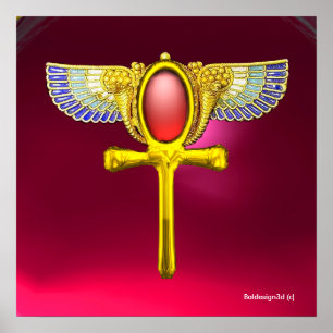RED TALISMAN/ EGYPTIAN WINGED ANKH WITH CORNUCOPIA POSTER