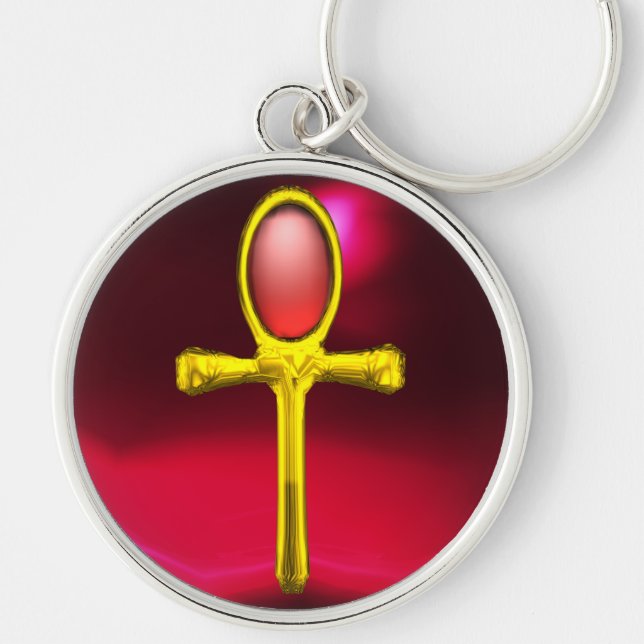 RED TALISMAN,GOLD ANKH Eternal Life Symbol Key Ring (Front)