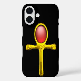 RED TALISMAN /GOLD EGYPTIAN ANKH Black iPhone 16 Case