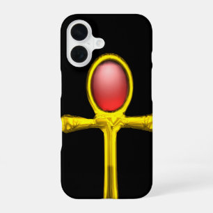 RED TALISMAN /GOLD EGYPTIAN ANKH Black iPhone 16 Case