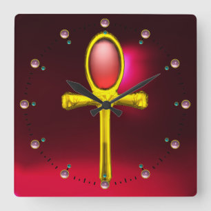 RED TALISMAN ,Ruby Gemstones ,Black Square Wall Clock