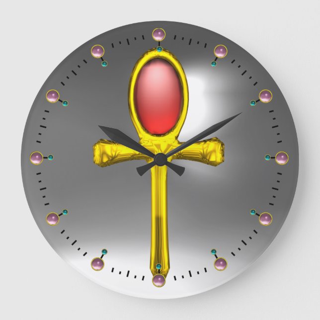 RED TALISMAN ,Ruby Gemstones ,Grey White Large Clock (Front)