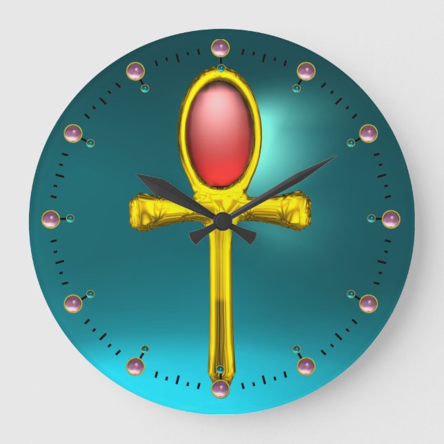 RED TALISMAN ,Ruby Gemstones ,Turquoise Blue Large Clock (Front)