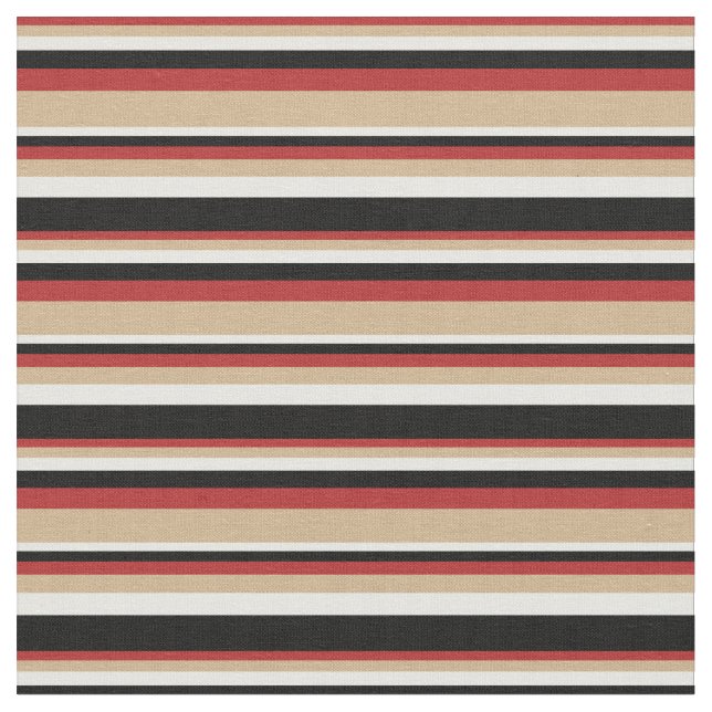 Red, Tan, White & Black Coloured Lines Fabric (Close Up)