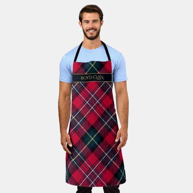 Red Tartan Apron with your Text (Worn)