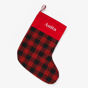 Red Tartan Check with Monogram for Her Small Christmas Stocking