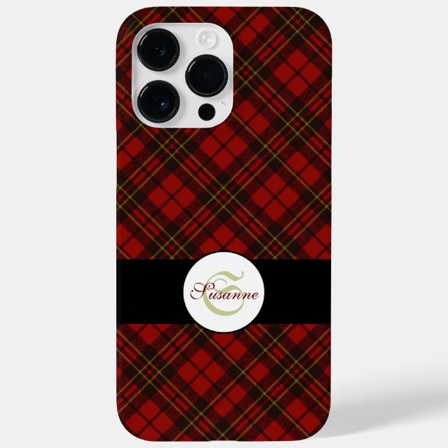 Red tartan Christmas  pattern Personalise Monogram Case-Mate iPhone Case (Back)