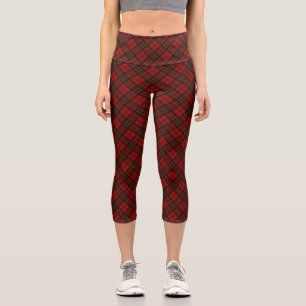 Red tartan Christmas plaid winter holidays pattern Capri Leggings
