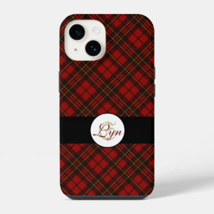 Red tartan Christmas plaid winter pattern Monogram iPhone 14 Case