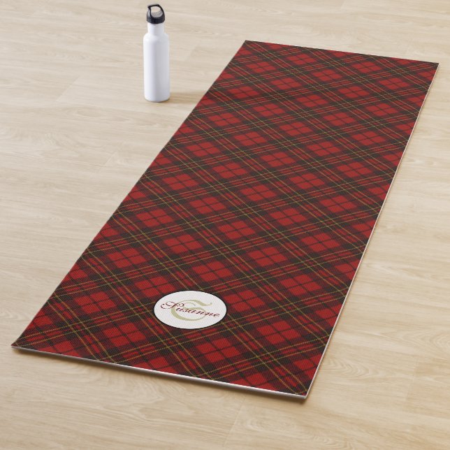 Red tartan Christmas plaid winter pattern Monogram Yoga Mat (In Situ)