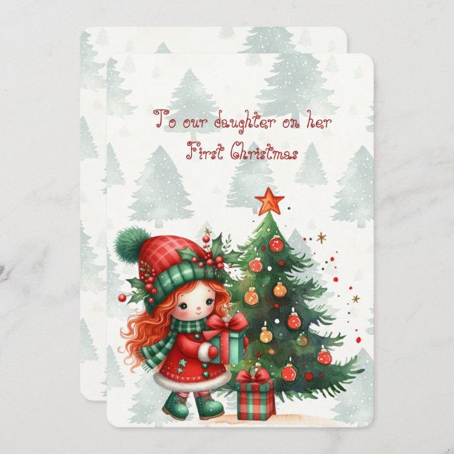 Red Tartan Daughter First Christmas  Card (Front/Back)