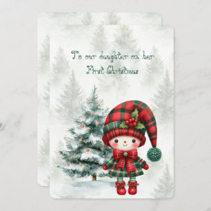 Red Tartan Daughter First Christmas Card