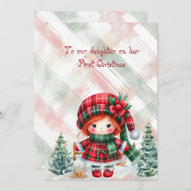 Red Tartan Daughter First Christmas  Card (Front/Back)