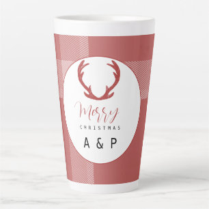 Red Tartan Deer Antlers Monogram Latte Mug