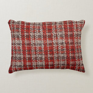 Red Tartan Fabric: Textured Background Decorative Cushion