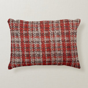 Red Tartan Fabric: Textured Background Decorative Cushion