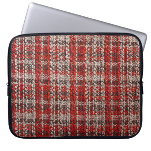 Red Tartan Fabric: Textured Background Laptop Sleeve