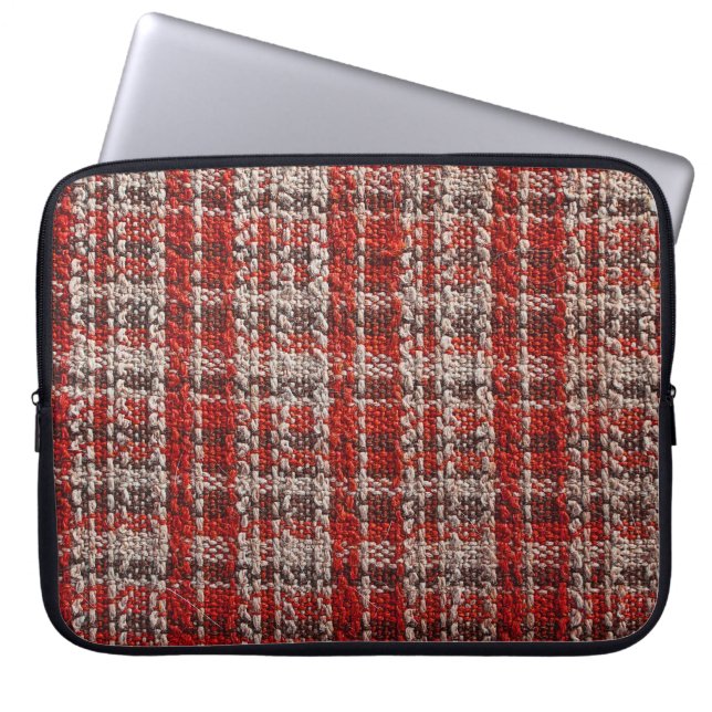 Red Tartan Fabric: Textured Background Laptop Sleeve (Front)