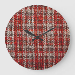 Red Tartan Fabric: Textured Background Large Clock