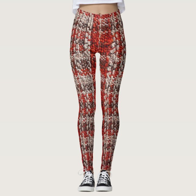 Red Tartan Fabric: Textured Background Leggings (Front)