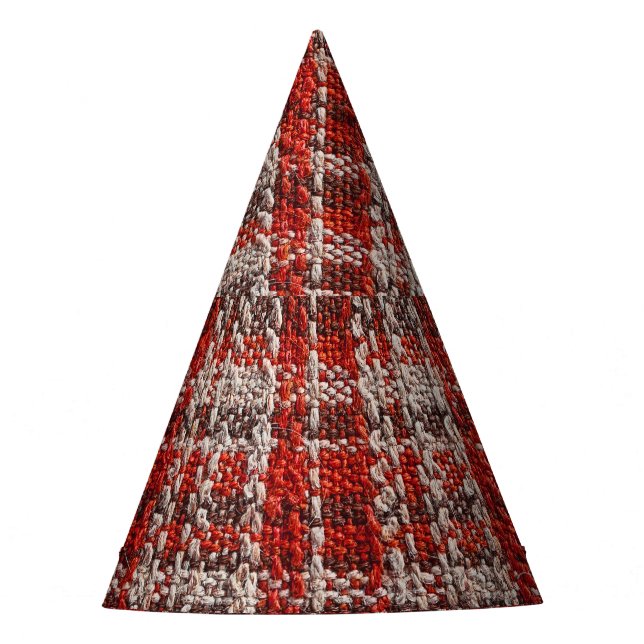 Red Tartan Fabric: Textured Background Party Hat (Front)