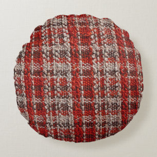 Red Tartan Fabric: Textured Background Round Cushion