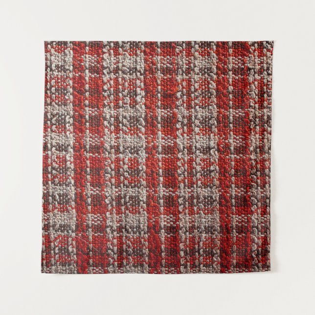 Red Tartan Fabric: Textured Background Tapestry (Front)