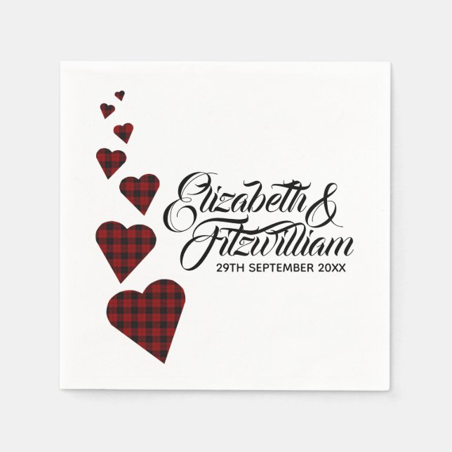Red Tartan Heart Disposable Napkin (Front)