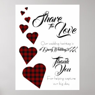 Red Tartan Heart Wedding Hashtag Sign